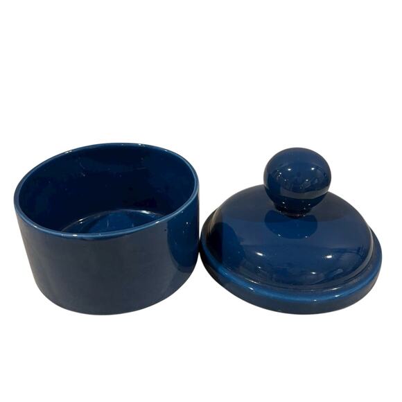 Vintage Blue Ceramic Lidded Jar Glossy Round Canister Candy Dish Bathroom - Picture 2 of 6